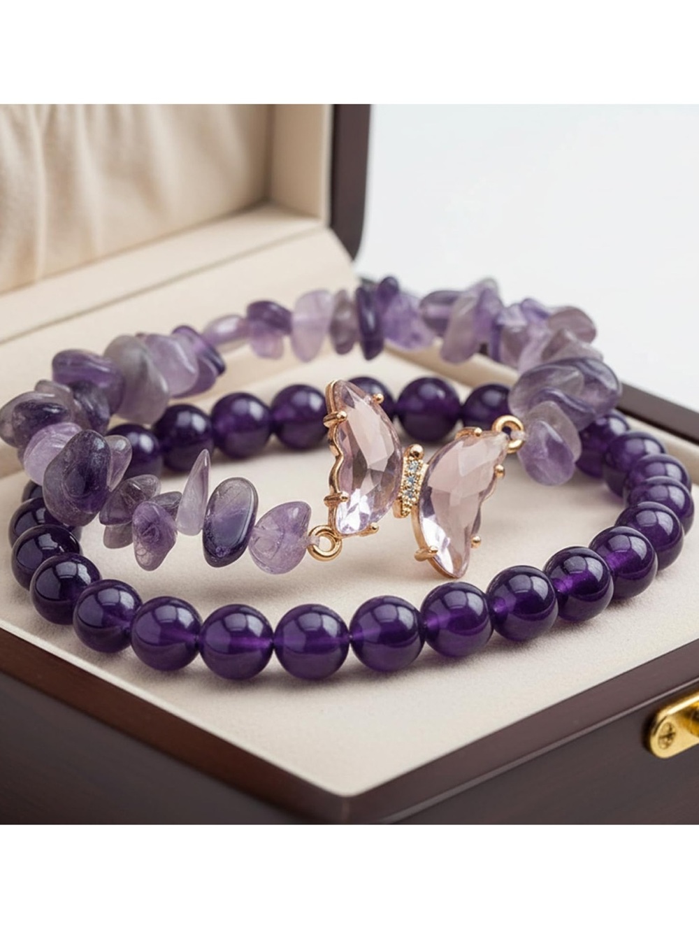 🆕New Healing Amethyst Butterfly Bracelet Set